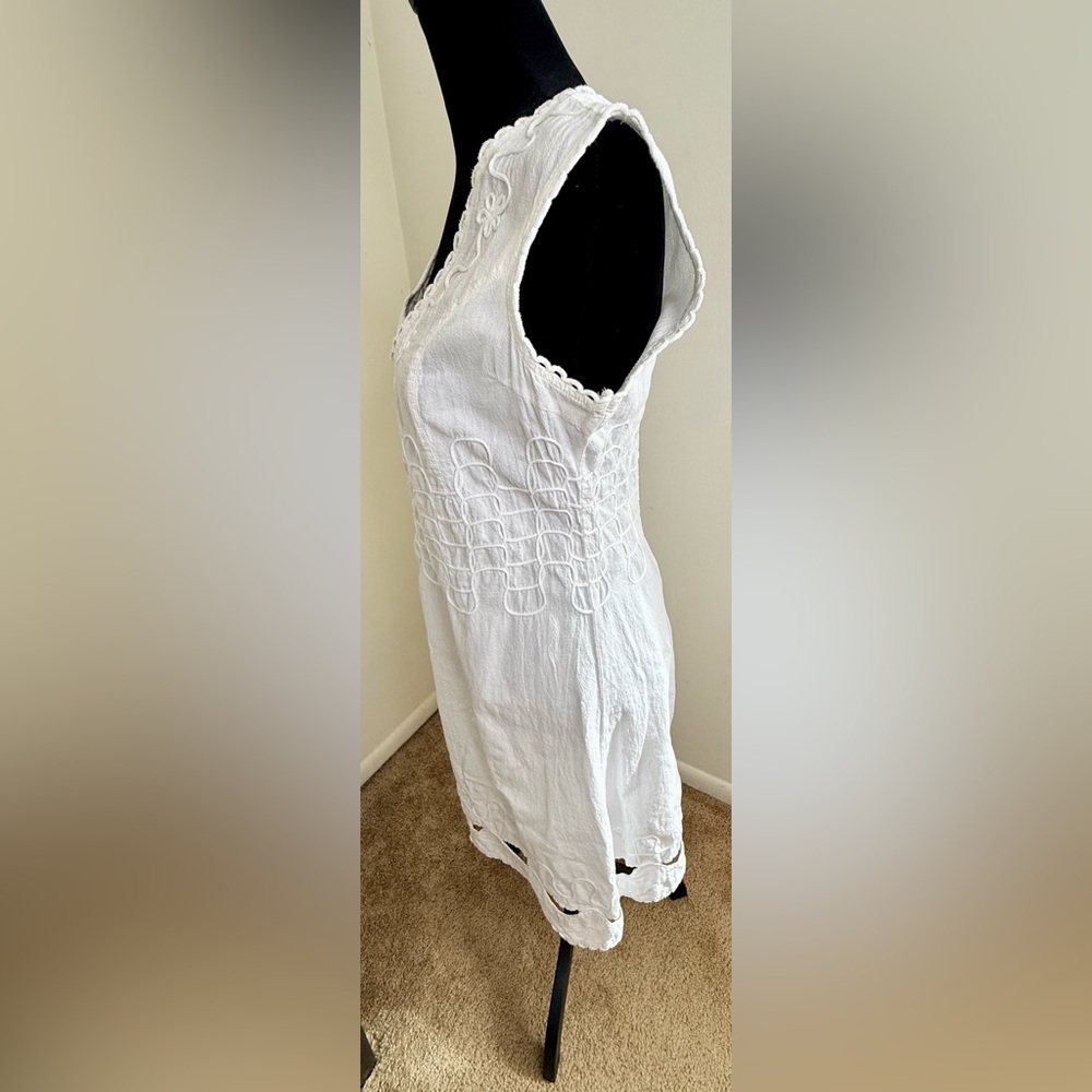 Cotton Natural White Summer Preppy Classic Resort dress V neck sleeveless med - Picture 13 of 15